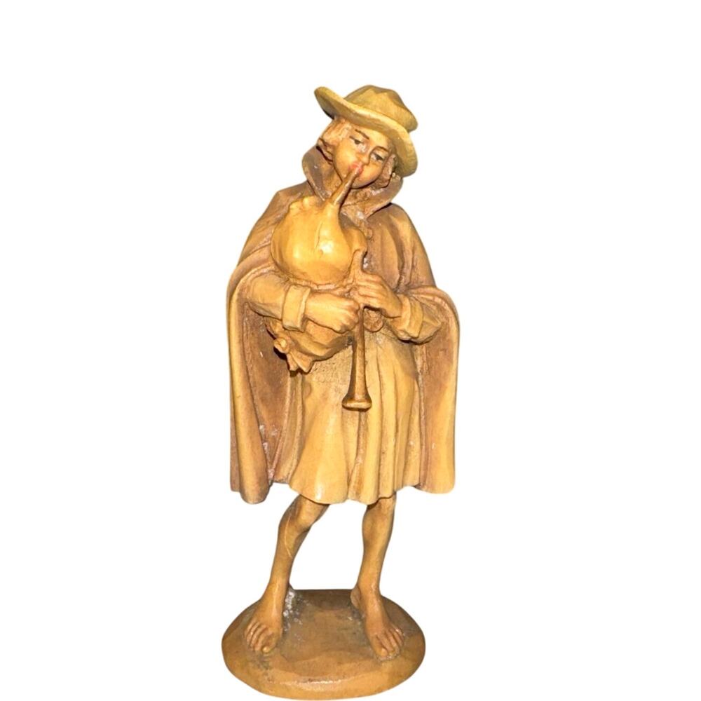 Anri 4" Hand Carved In Italy Shepherd & Bag Pipes Kuolt Nativity Man Wood